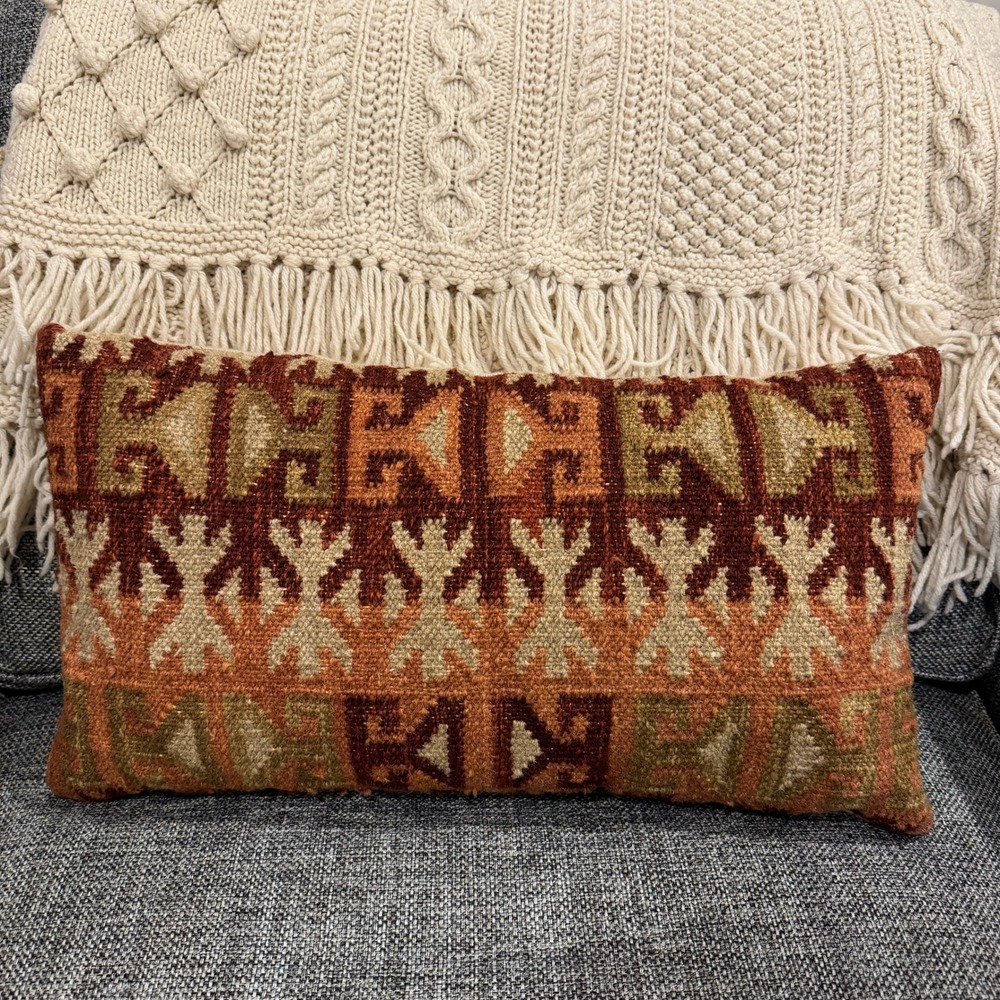 Grandin Road Kilim Pillow Lumbar 21x11" Wool Blend Boho Geometric Boho EUC